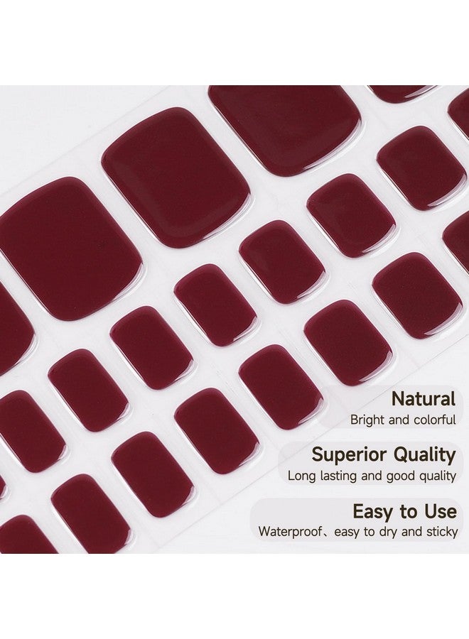 DUKASOU Semi Cured Gel Pedicure Strips, 32 Solid Color Gel Toenail Stickers Full Nail Wraps For Women Girls Kids, Includes Prep Pads, Nail File & Wood Stick (Red Wine) - Image 3