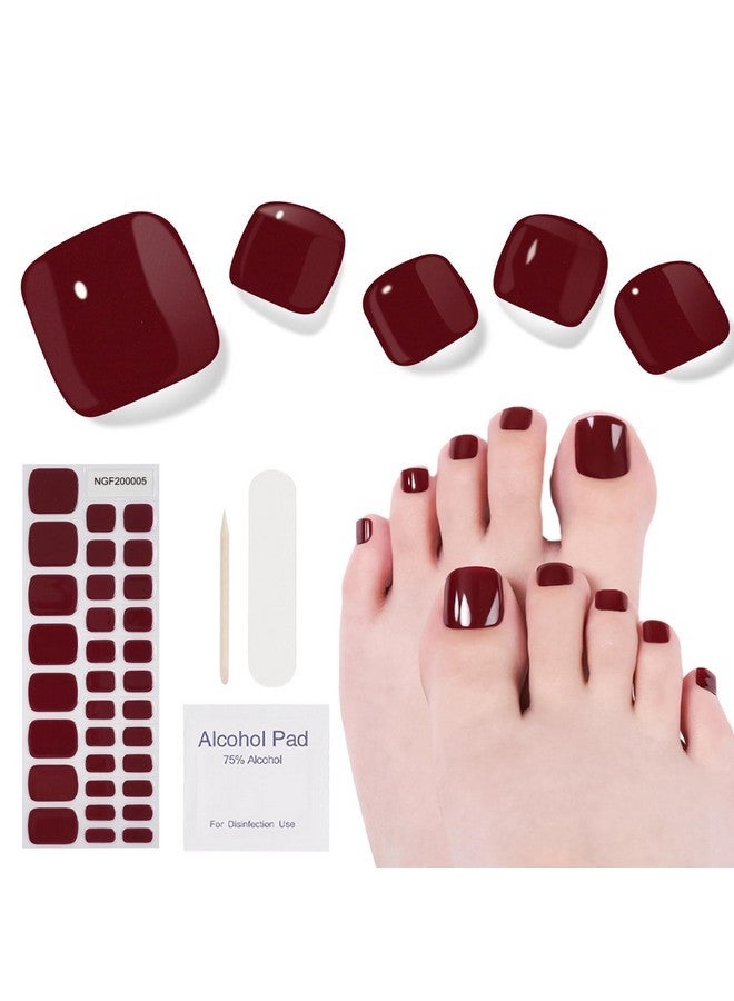 DUKASOU Semi Cured Gel Pedicure Strips, 32 Solid Color Gel Toenail Stickers Full Nail Wraps For Women Girls Kids, Includes Prep Pads, Nail File & Wood Stick (Red Wine) - Image 1