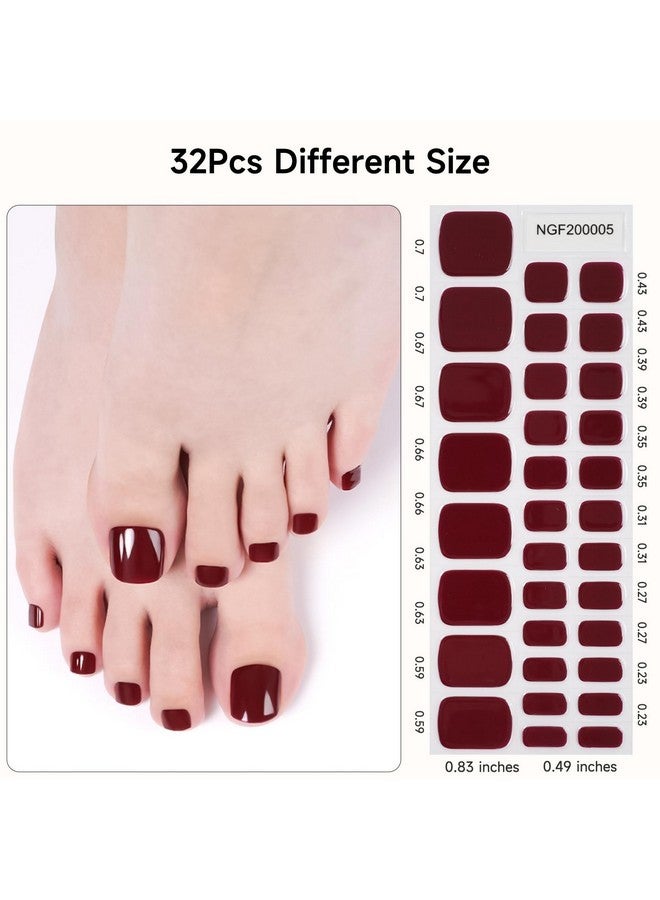 DUKASOU Semi Cured Gel Pedicure Strips, 32 Solid Color Gel Toenail Stickers Full Nail Wraps For Women Girls Kids, Includes Prep Pads, Nail File & Wood Stick (Red Wine) - Image 5
