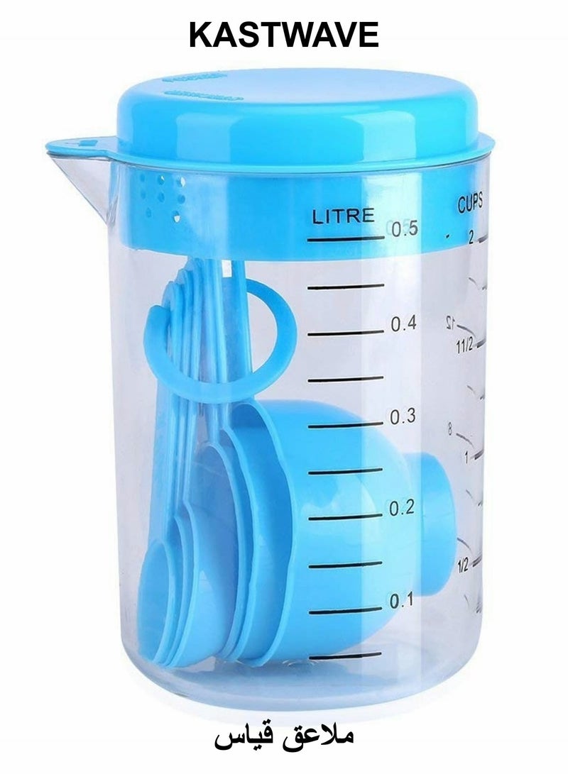 KASTWAVE Stackable Spoons Set, 7 Pcs Stackable Spoons with 500ml Measuring Cups - Image 1
