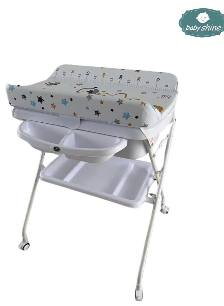 بيبي شاين حوض استحمام محمول 2 في 1 متعدد الوظائف للأطفال حديثي الولادة مع طاولة تغيير حفاضات الأطفال بعجلات قابل للطي (رسمة كائن فضائي) - Image 1