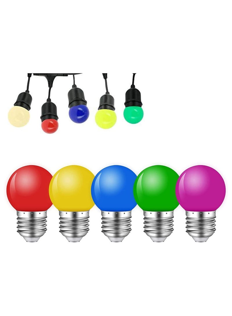 Colored Bulbs 1W E27 Lighting Bulbs 5Pcs Multicolor String Light Bulbs Globe Light Bulb for Outdoor Patio Decor Backyard Cafe Garden Party Festive Outdoor Decoration - Image 1