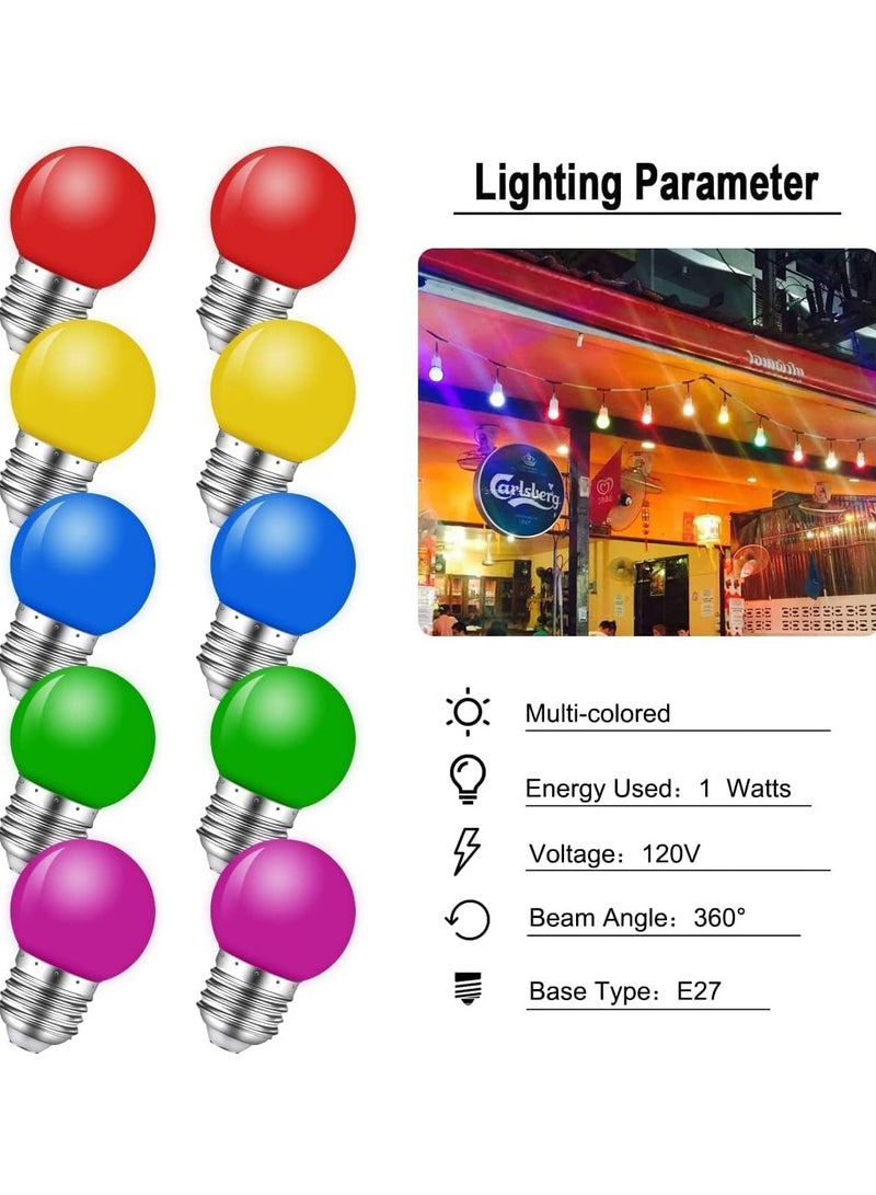 Colored Bulbs 1W E27 Lighting Bulbs 5Pcs Multicolor String Light Bulbs Globe Light Bulb for Outdoor Patio Decor Backyard Cafe Garden Party Festive Outdoor Decoration - Image 4