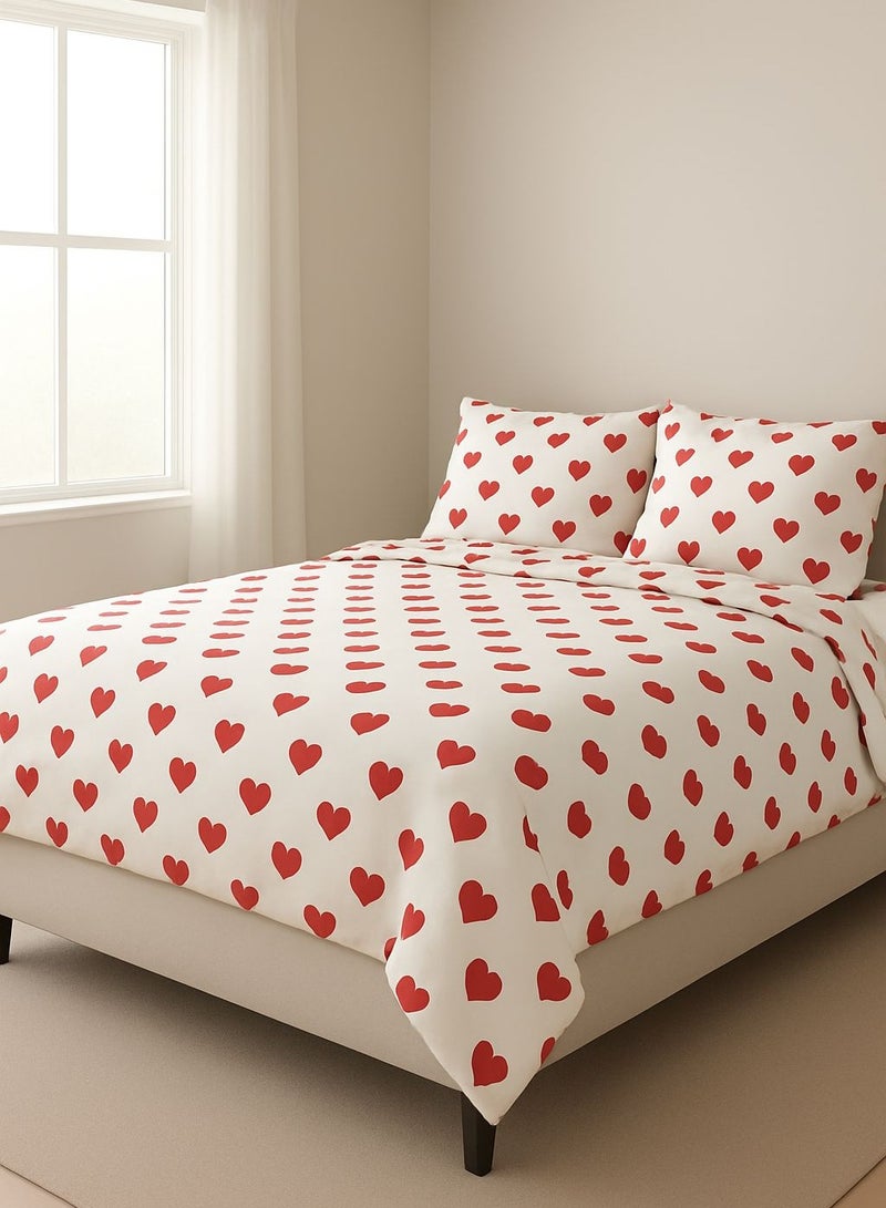 Yarlin-Bed Set (Flat Bedsheet for 180 cm beds and 2 Small Pillowcases (Red Heart) Design