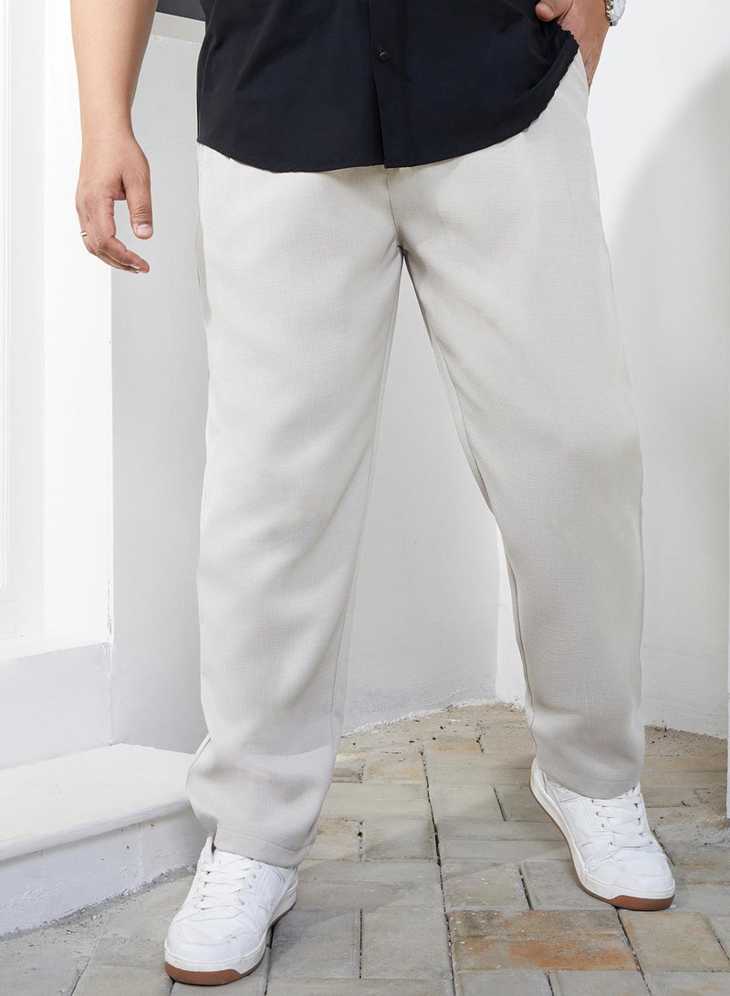Instafab Plus Men's Saltbox Beige Tailored Linen-Blend Trousers For Casual Wear | Mid-Rise | Regular Fit | Button Closure | Plus Size Trousers Crafted With Comfort Fit For Everyday Wear - Image 2