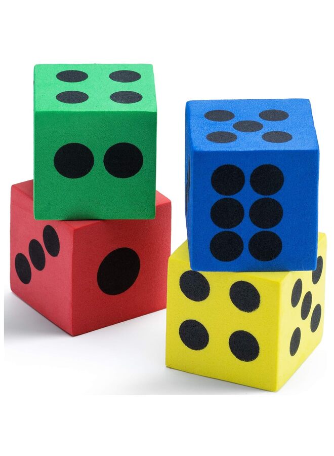 يُسلِّم مجموعة نرد رغوية ملونة مكونة من 4 قطع من النرد الضخم لألعاب الرياضيات والأنشطة الصفية ولوازم الحفلات وجوائز الكرنفال وأداة تعليمية ونرد مكعب للتجمعات العائلية والزوجية - Image 1