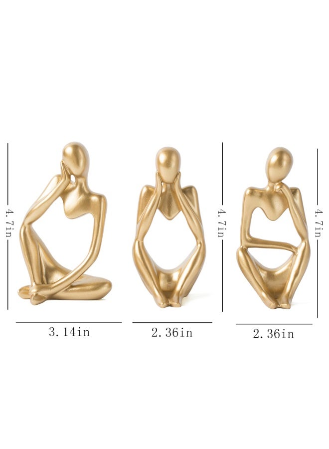 Gold Decor Thinker Statue Abstract Art Sculpture, Set of 3, Gold - Image 4