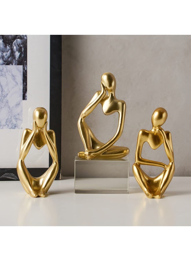 Gold Decor Thinker Statue Abstract Art Sculpture, Set of 3, Gold - Image 3