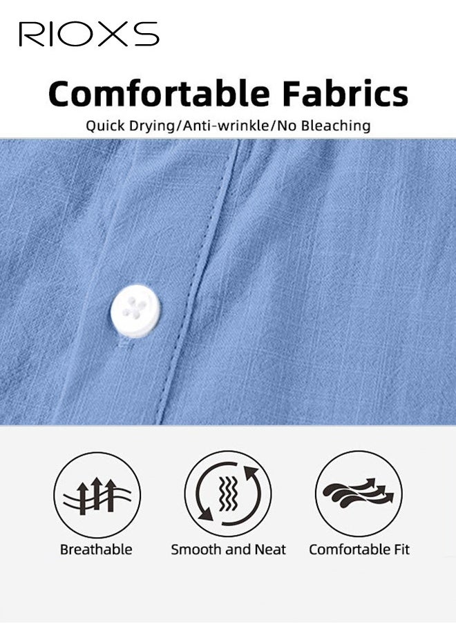 RIOXS Men's Shirts, Short Sleeve V-Neck Henley Shirts, Mens Loose Linen Button-Up Tops, Summer Casual Beach Shirts For Men, Textured Shirts With Pocket, For Daily, Party, Date, Wedding, Office, Home And Travel Wear  - Image 5