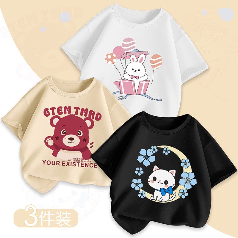 Girls' Short-Sleeved T-Shirt Summer Children'S Half-Sleeved Pure Cotton Summer Short T-Shirt Girls' Thin Cartoon Top - Image 4