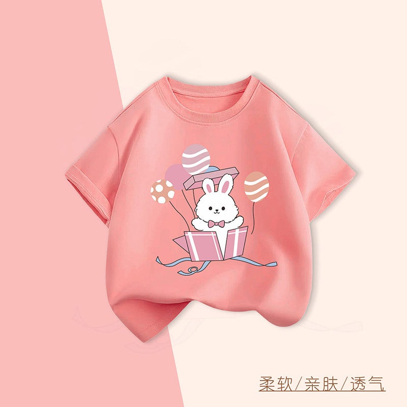 Girls' Short-Sleeved T-Shirt Summer Children'S Half-Sleeved Pure Cotton Summer Short T-Shirt Girls' Thin Cartoon Top - Image 5