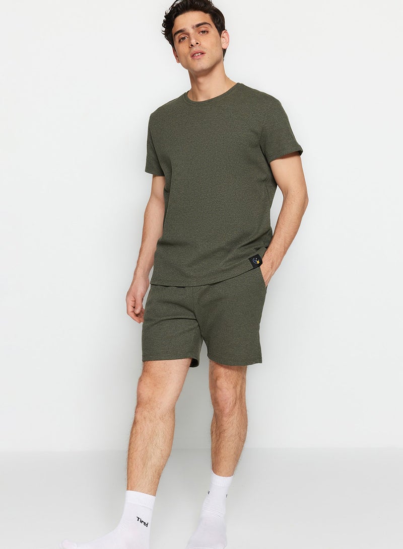 trendyol Khaki Regular Fit Pajama Set with Shorts TMNSS23PT00036 - Image 2