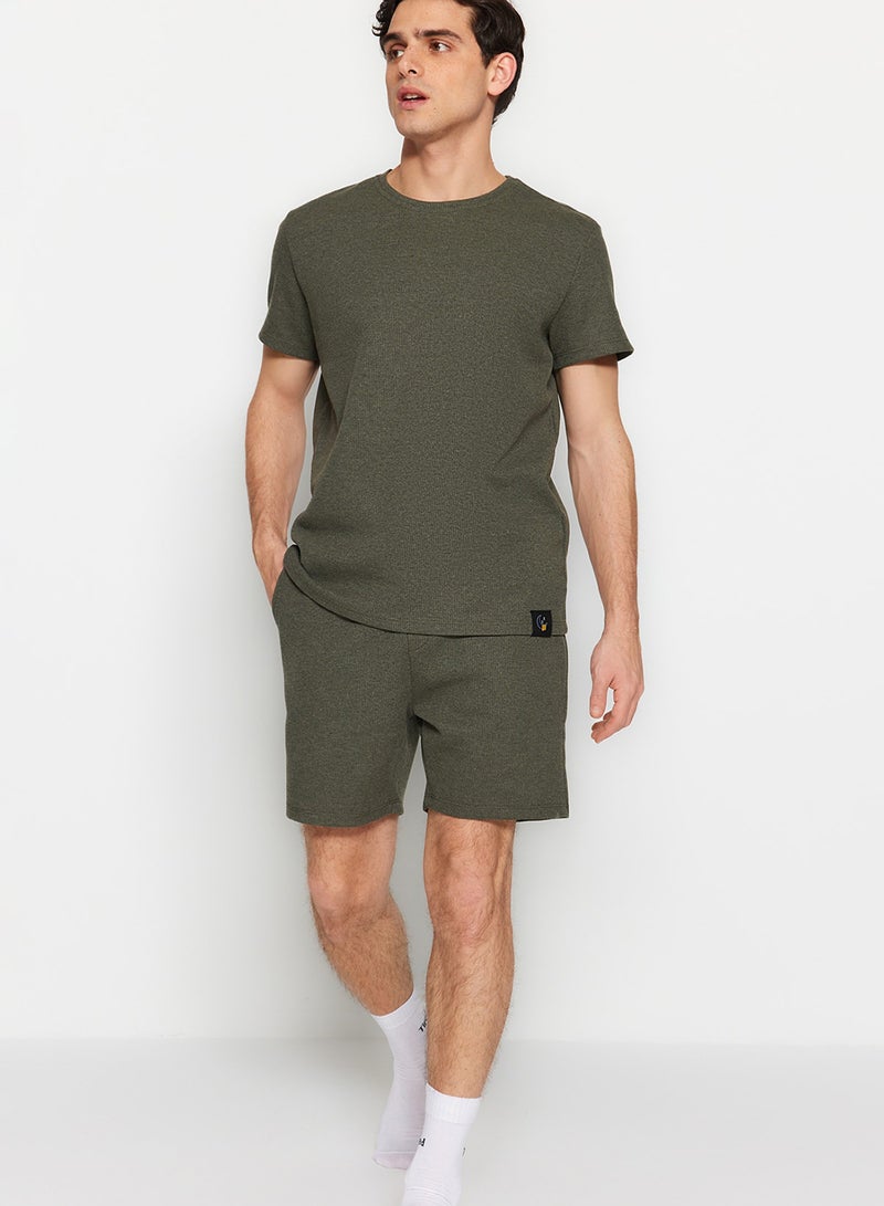 trendyol Khaki Regular Fit Pajama Set with Shorts TMNSS23PT00036 - Image 1