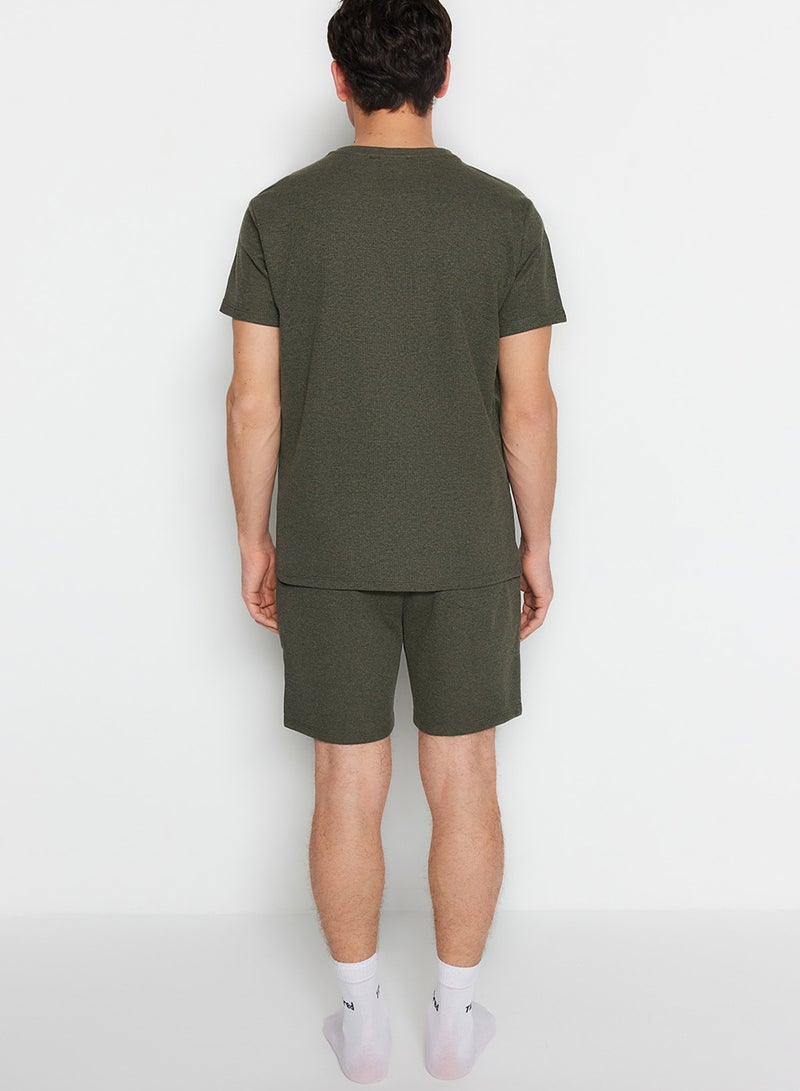 trendyol Khaki Regular Fit Pajama Set with Shorts TMNSS23PT00036 - Image 5