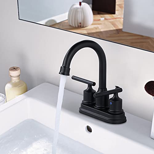 WOWOW Black Centerset Bathroom Faucet - 2 Handle 4 Inch Basin 3 Hole Modern Vanity Sink Faucet for RV With Lift Rod Drain Stopper and Supply Hoses - Image 3