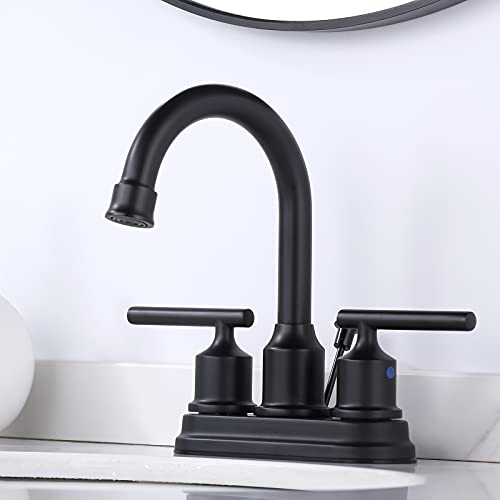 WOWOW Black Centerset Bathroom Faucet - 2 Handle 4 Inch Basin 3 Hole Modern Vanity Sink Faucet for RV With Lift Rod Drain Stopper and Supply Hoses - Image 2