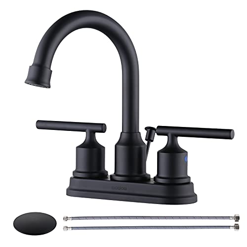 WOWOW Black Centerset Bathroom Faucet - 2 Handle 4 Inch Basin 3 Hole Modern Vanity Sink Faucet for RV With Lift Rod Drain Stopper and Supply Hoses - Image 1