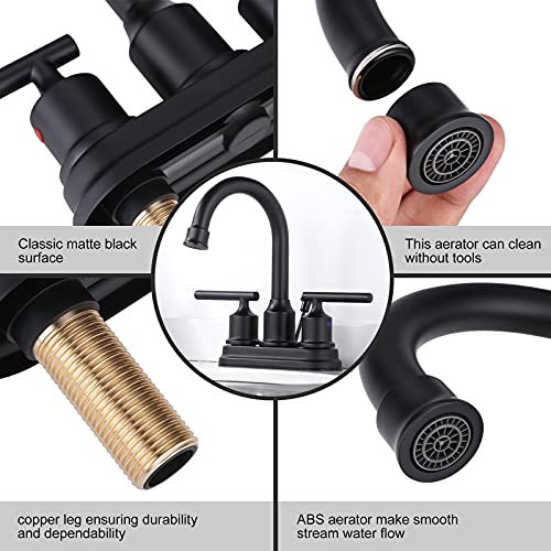 WOWOW Black Centerset Bathroom Faucet - 2 Handle 4 Inch Basin 3 Hole Modern Vanity Sink Faucet for RV With Lift Rod Drain Stopper and Supply Hoses - Image 4