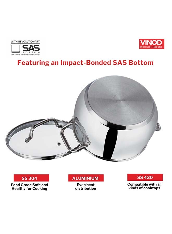 VINOD Vinod Almaty Stainless Steel Casserole with Glass Lid 2.9 litre, 18 cm | 2.6mm Thick Base |Casserole Sturdy Riveted Handle | 2 Year Warranty | Induction & Gas Base  - Image 3