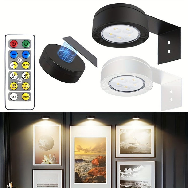 White Shell Remote Controlled 5 LED Battery Powered Wall Sconce Lamp With Timer Magnet Dimmable Decorative Spotlight For Kitchen Cabinet - Image 1