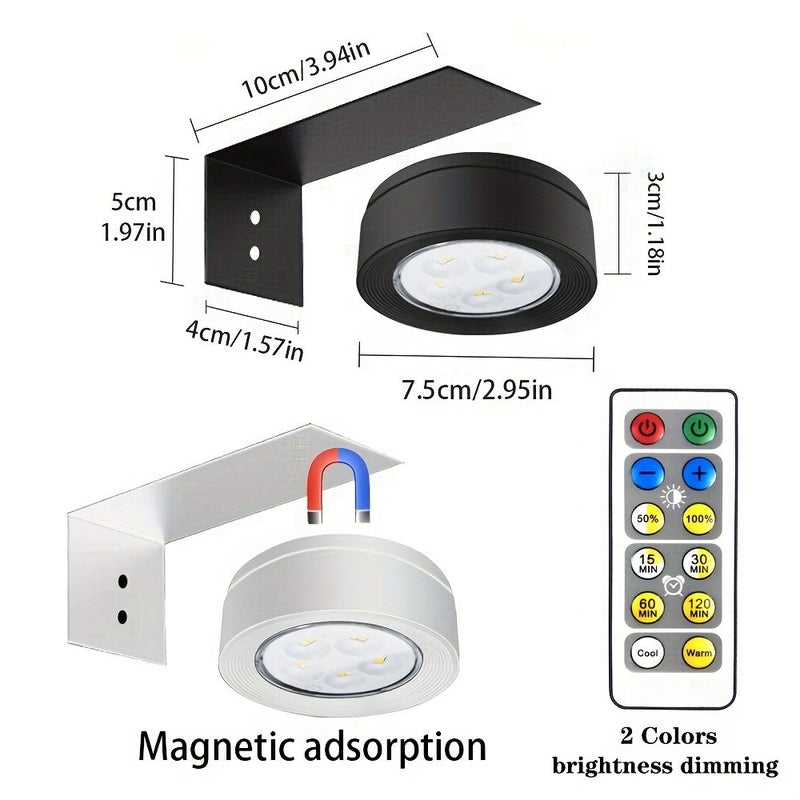 White Shell Remote Controlled 5 LED Battery Powered Wall Sconce Lamp With Timer Magnet Dimmable Decorative Spotlight For Kitchen Cabinet - Image 2