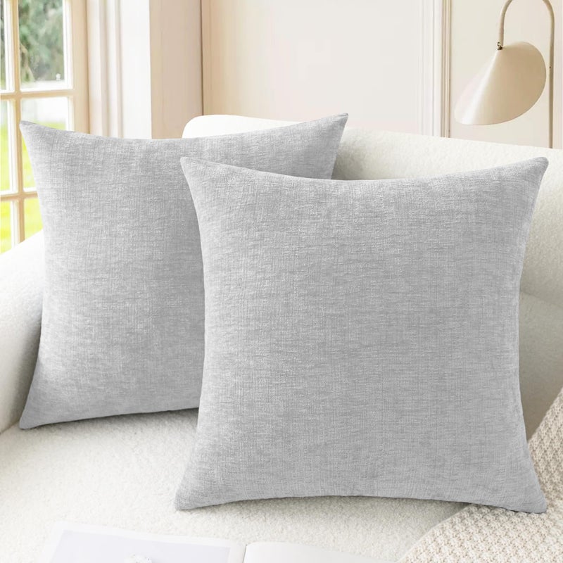 CaliTime Throw Pillow Covers Decorative 22 X 22 Inches Pack of 2 Cozy Chenille Cushion Cases for Couch Sofa Bed Living Room Home Moonbeam Gray