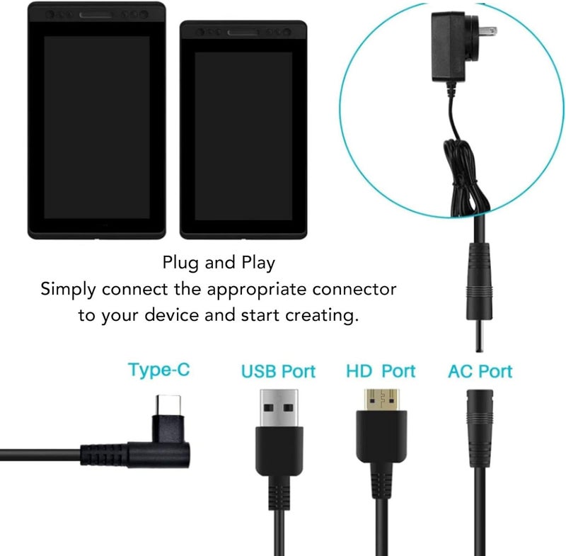 Yoidesu Graphics Drawing Tablet USB Cable HD Multimedia Interface Type C 3 in 1 Cable Fast Data Sync for Kamvas Pro 12 13 16 with Premium PVC Material - Image 3