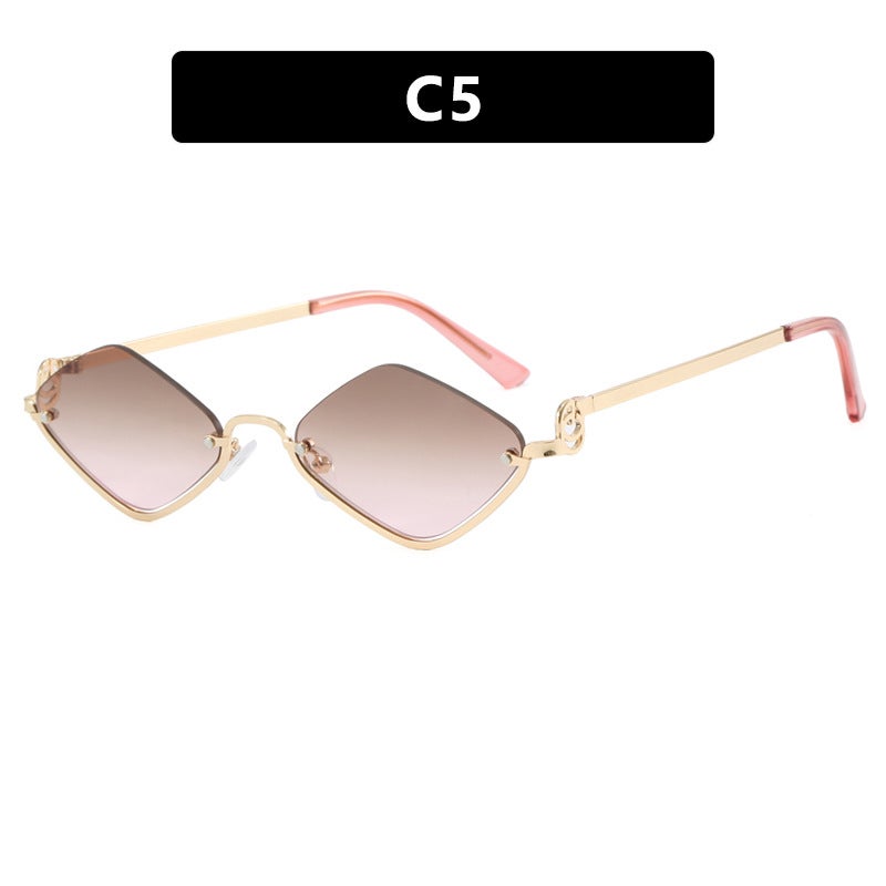 Generic 2024 Chic Half-Frame Diamond Sunglasses for Women Tea on top and powder on bottom 