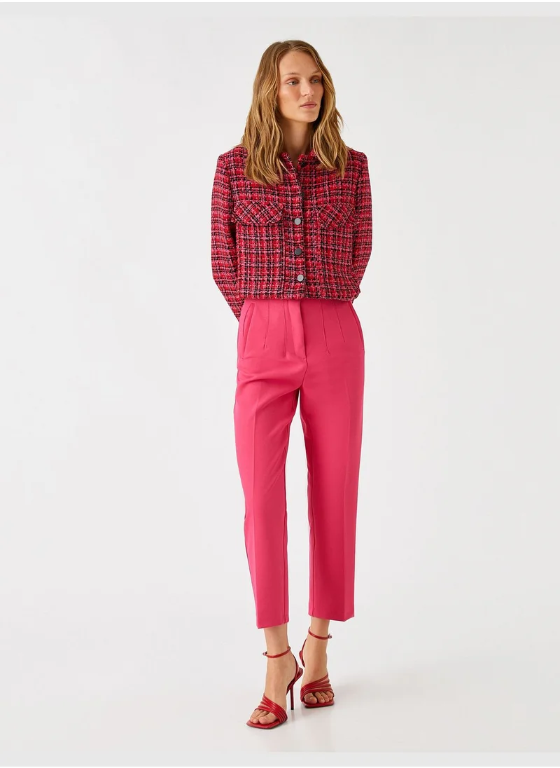KOTON Stitch Detail Crop Trousers Pocket