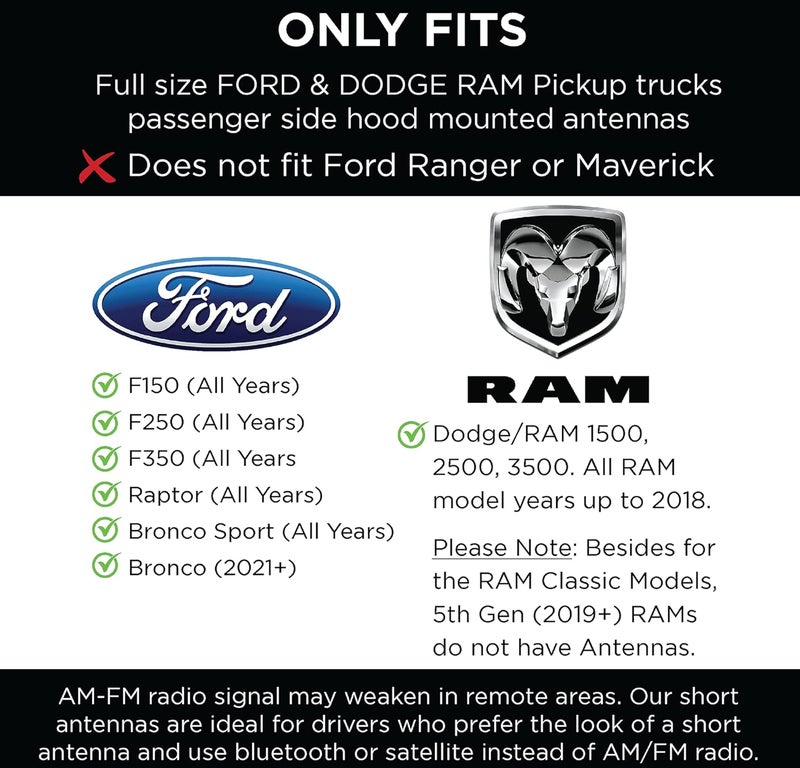 EcoAuto Short Antenna for Ford F150 F250 F350 Super Duty, Bronco, Raptor & Dodge RAM - 4 Inch Anti-Theft Carwash Safe Truck Accessory (Black) - Image 2