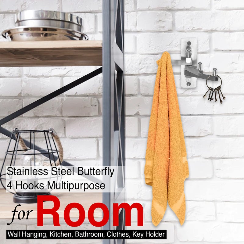 Fortune خطاف فراشة من الفولاذ المقاوم للصدأ 4 خطافات متعدد الاستخدامات لغرفة، تعليق على الحائط، مطبخ، حمام، حامل ملابس ومفاتيح - (عبوة من 1) - Image 5