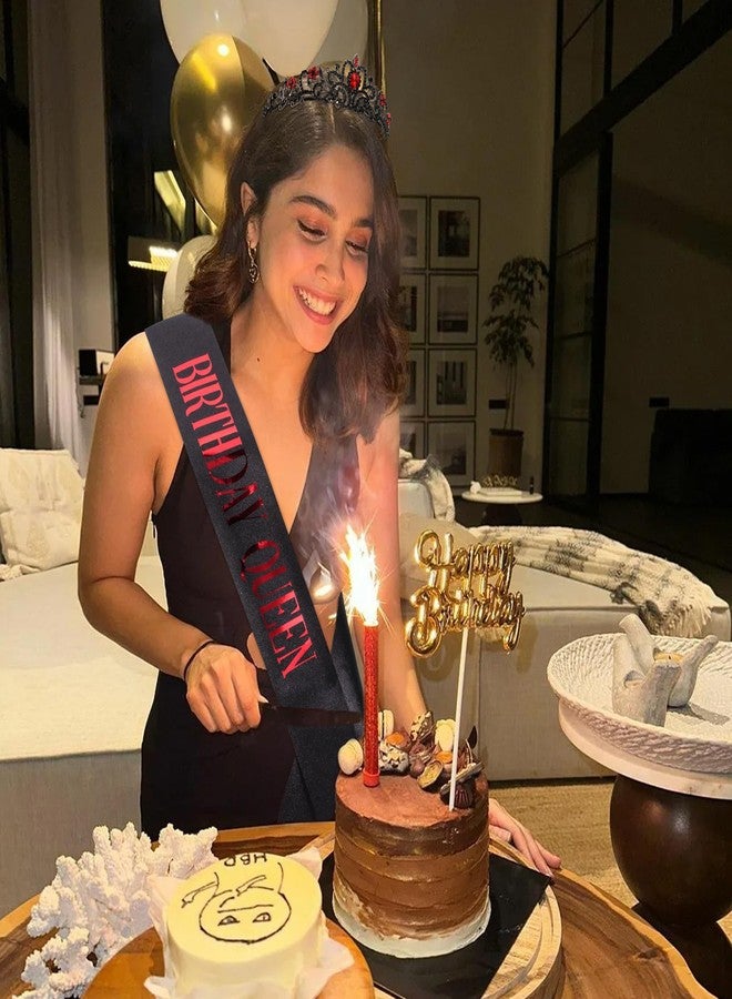 COCIDE Birthday Sash for Women Happy Birthday Crown Tiaras for Women Queen Princess Headband for Party Decoration Girl Black and Red Sahes Hair Accessories Favors Gift - Image 2