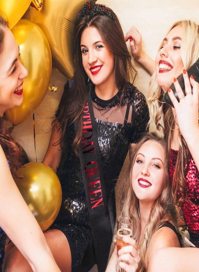 COCIDE Birthday Sash for Women Happy Birthday Crown Tiaras for Women Queen Princess Headband for Party Decoration Girl Black and Red Sahes Hair Accessories Favors Gift - Image 4