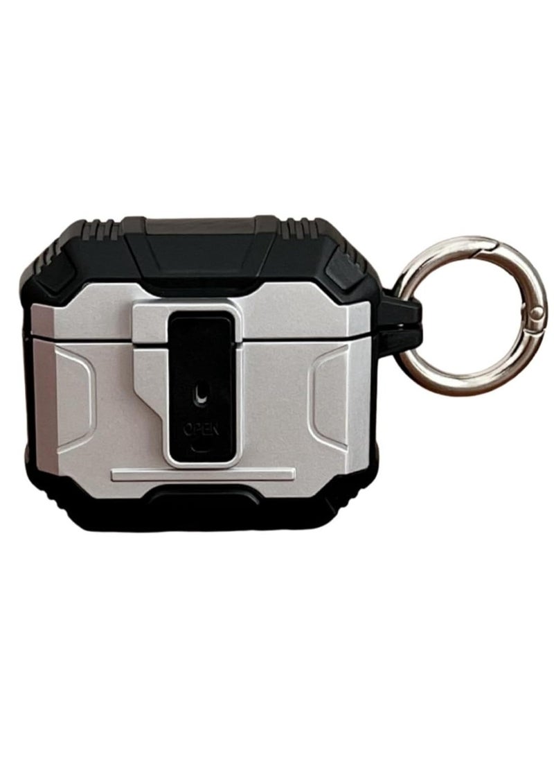 Generic - Lock Case Compatible with AirPods 4 NC with Active Noise Cancellation with Keychain, Cool Rugged Armor Shockproof Protective Cover Compatible with AirPods 4 NC SILVER - Image 1