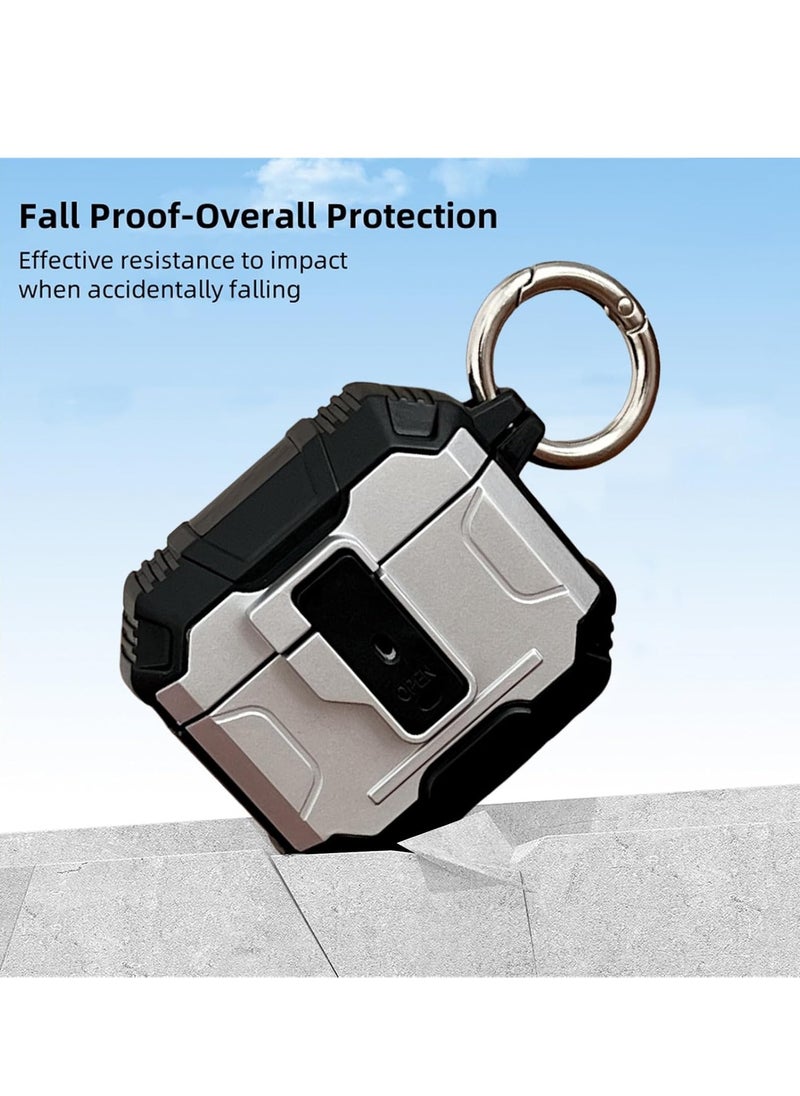 Generic - Lock Case Compatible with AirPods 4 NC with Active Noise Cancellation with Keychain, Cool Rugged Armor Shockproof Protective Cover Compatible with AirPods 4 NC SILVER - Image 1