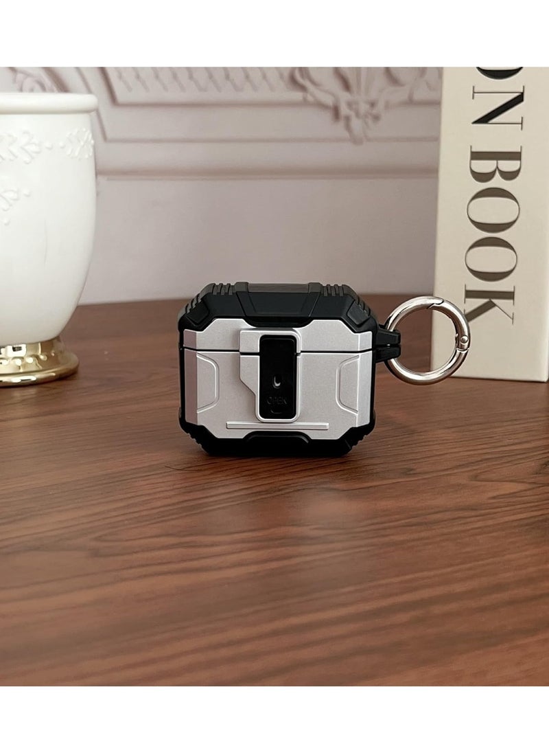 Generic - Lock Case Compatible with AirPods 4 NC with Active Noise Cancellation with Keychain, Cool Rugged Armor Shockproof Protective Cover Compatible with AirPods 4 NC SILVER - Image 1
