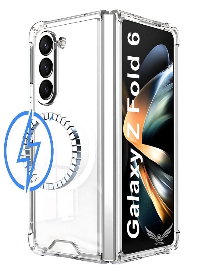 BORTONY Samsung Z Fold 6 Magnetic Case Compatible with MagSafe Crystal Clear Anti Yellowing Shockproof Hard PC Protective Phone Case Cover for Samsung Galaxy Z Fold 6 - Image 1