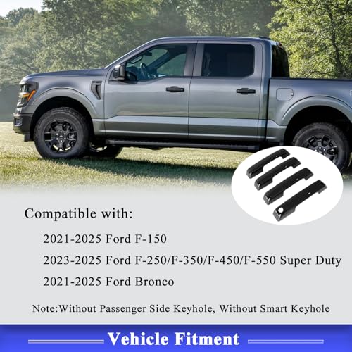 AUCERAMIC Gloss Black Exterior Door Handle Covers Trim Fit for Ford F150 Bronco 20212025 for Ford F250 F350 F450 F550 Super Duty 20232025 Without Passenger Side Keyhole and Smart Keyhole - Image 3