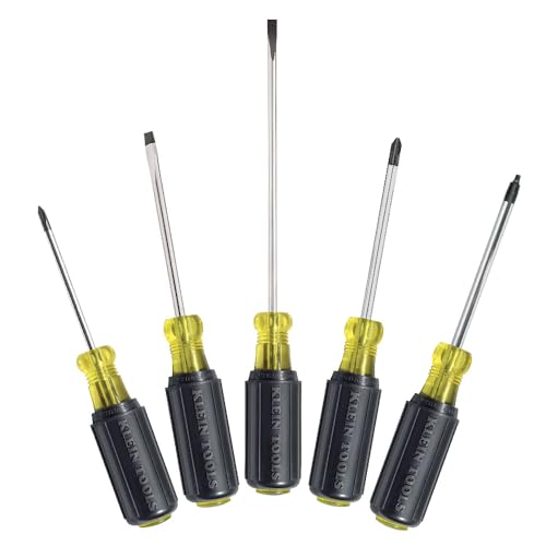Klein Tools 85445 Screwdriver Set Made in USA Slotted Phillips and Square Tip Drivers NonSlip Cushion Grip 5Piece - Image 1