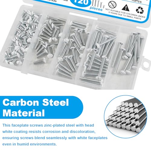 Yinpecly 120 PCS White Wall Plate Screws Kit, White Outlet Screws 6-32 Thread Electrical Cover Panel Switch Plate Screws 5 Length Sizes (3/8", 9/16", 3/4", 1", 1-3/16") - Image 4
