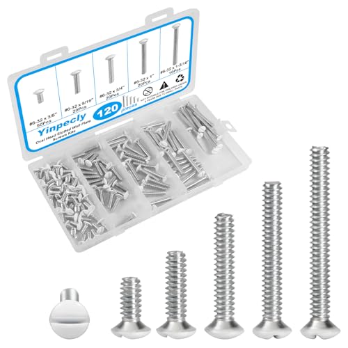 Yinpecly 120 PCS White Wall Plate Screws Kit, White Outlet Screws 6-32 Thread Electrical Cover Panel Switch Plate Screws 5 Length Sizes (3/8", 9/16", 3/4", 1", 1-3/16") - Image 1