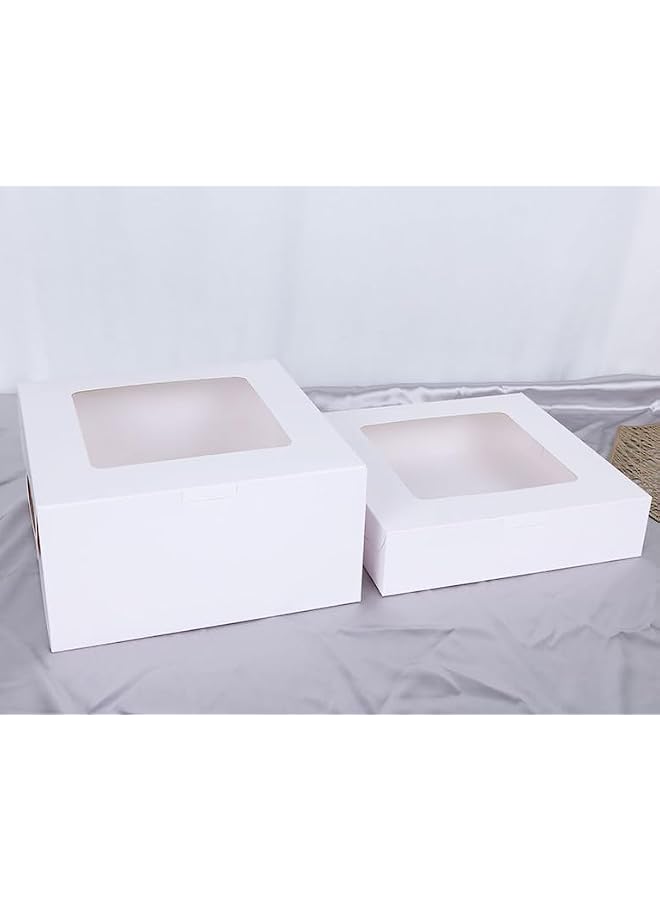 S-TOP Bundles and Seasons | Cake Box with Window and Round Board - It can be used for Cupcake, Cookies, Pastry, Restaurant and Bakery Containers L 12" x W 12" x H 5" White, the Board is 12" Silver board. - Image 2