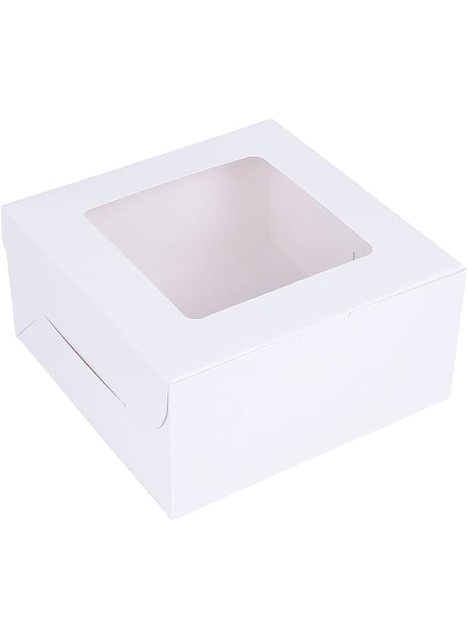 S-TOP Bundles and Seasons | Cake Box with Window and Round Board - It can be used for Cupcake, Cookies, Pastry, Restaurant and Bakery Containers L 12" x W 12" x H 5" White, the Board is 12" Silver board. - Image 1