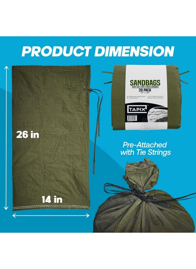 TAPIX Empty Sandbags Military Green with Ties (Bundle of 20) 14" x 26" - Woven Polypropylene Sand Bags, Extra Heavy Duty Sandbags for Flooding, Sand Bags Flood Protection  - Image 2