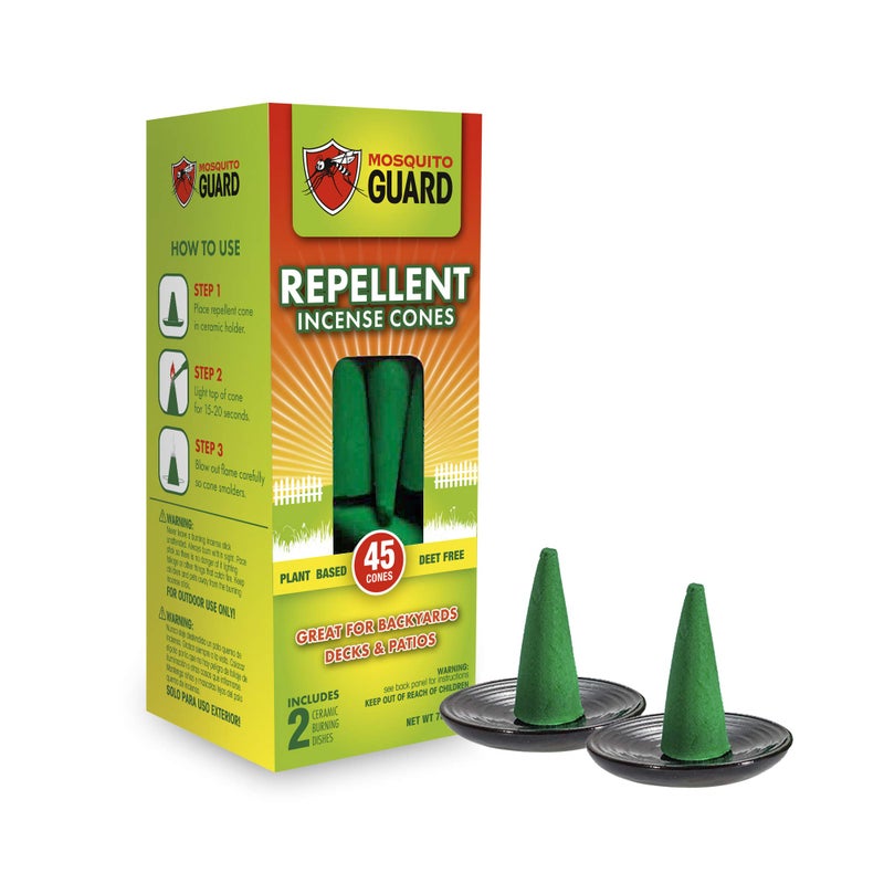 Mosquito Guard 45pcs Mosquito Repellent Incense Cone with 2 Ceramic Dishes - Mosquito Repellent for Patio – No Deet Plant Based Mosquito Repellent Outdoor - Image 1