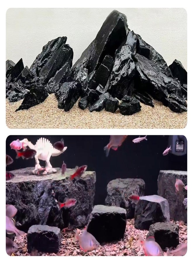 Unocho Aquarium Rocks 10lb Fish Tank Stones Black Rocks for Aquarium Aquascaping Fish Tank Decoration Reptile Basking Platforms Paludarium Bonsai Vivariums(3"-7"-7pcs) - Image 5