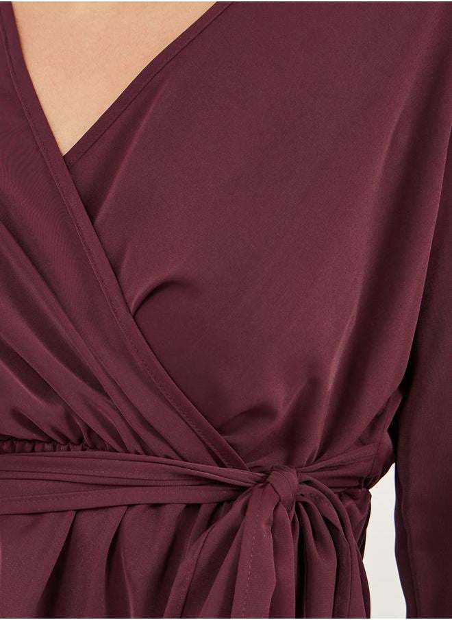 Styli - Balloon Sleeve Wrap Top with Tie-Up Waist Detail - Image 1