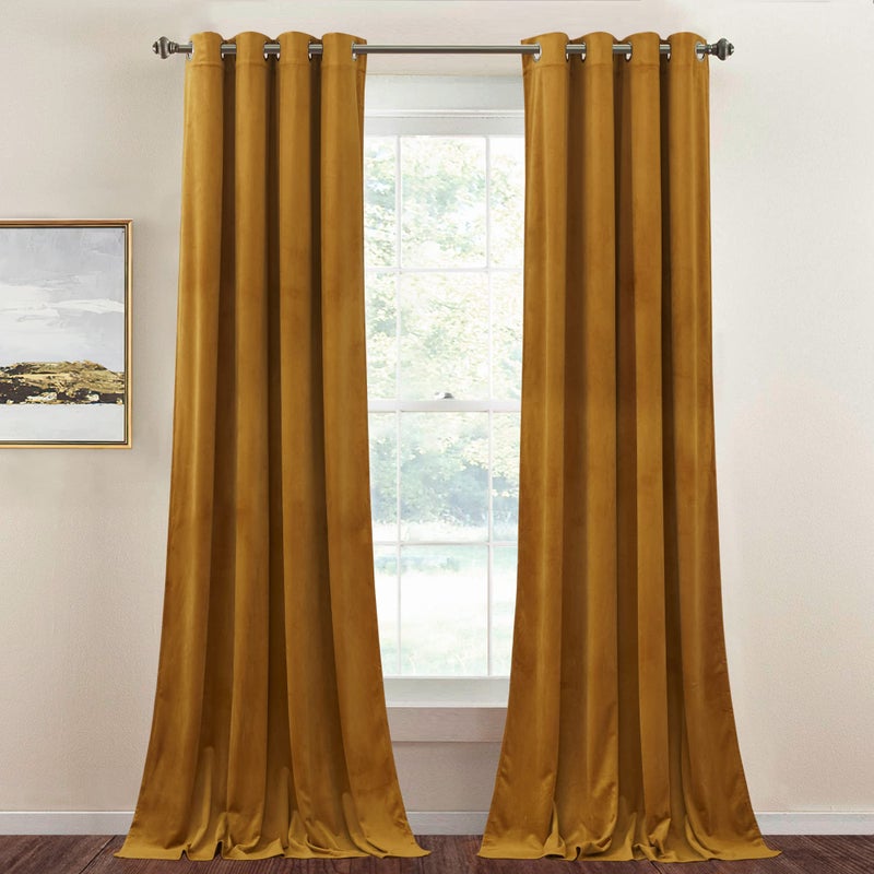 StangH Mustard Gold Velvet Curtains 96 inches Luxury Light Blocking Drapes Holiday Party Backdrop Decoration for Living RoomHotel HallWeddingMovie W52 x L96 2 Panels