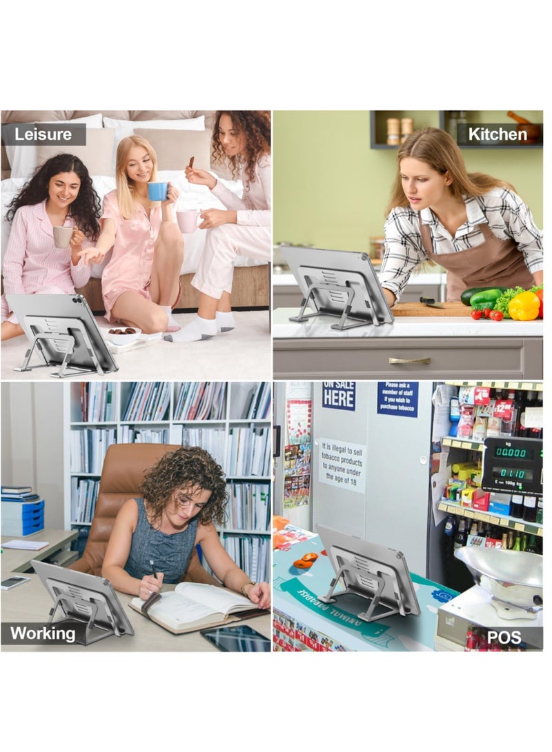 Excefore Tablet Stand Adjustable & Foldable, Slim Portable Aluminum Tablet Holder for Desk, Compatible with iPad Pro/Air/Mini, Samsung Tab, Surface Pro, Kindle Fire (7-13"), Silver - Image 2