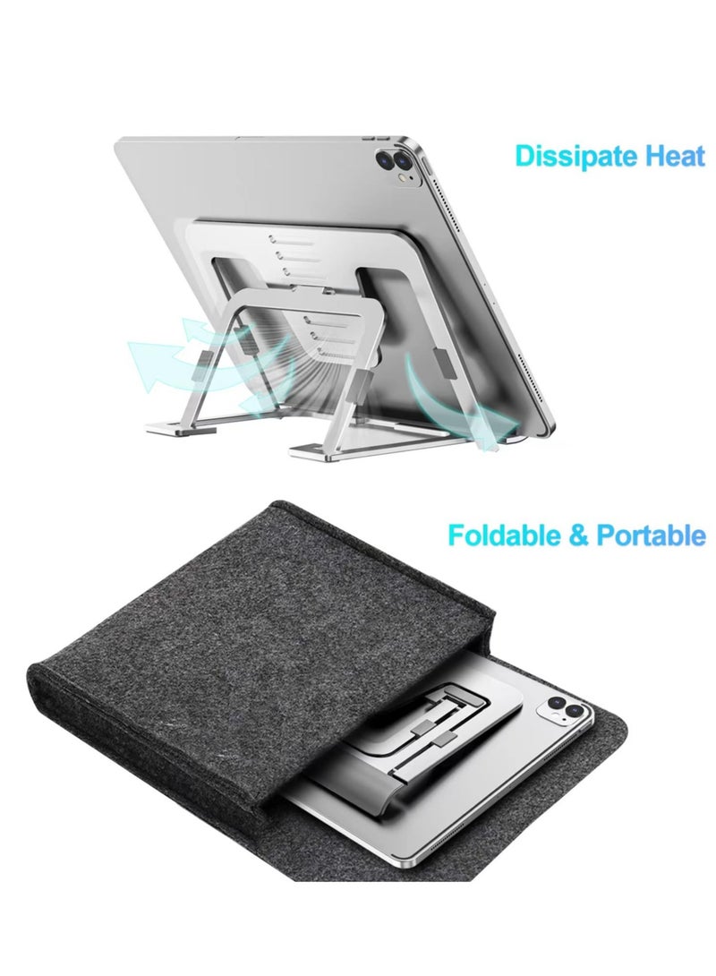 Excefore Tablet Stand Adjustable & Foldable, Slim Portable Aluminum Tablet Holder for Desk, Compatible with iPad Pro/Air/Mini, Samsung Tab, Surface Pro, Kindle Fire (7-13"), Silver - Image 5